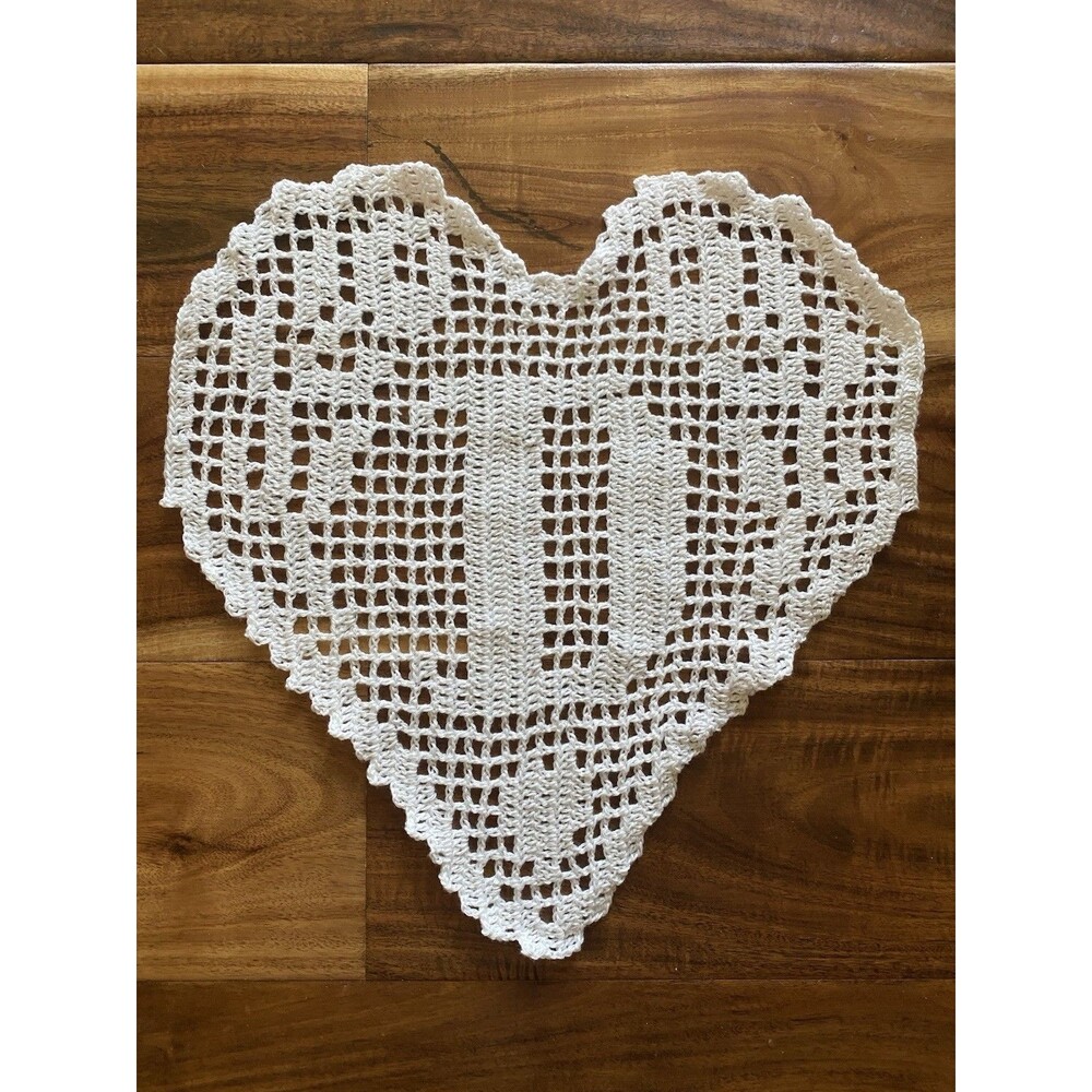 Handmade Crochet Doily Filet Monogram Heart Letter D White